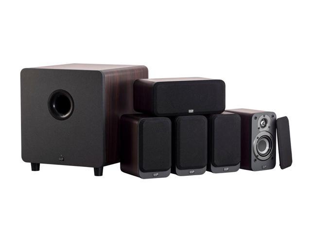 Monoprice HT-35 Premium 5.1-Channel Home Theater System - Espresso, With Powered Subwoofer, Low Profile Speaker Grilles, Secure Mounting Option