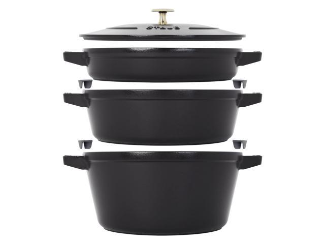 Staub Stackable Cast Iron Cookware Set - 4 Piece Matte Black