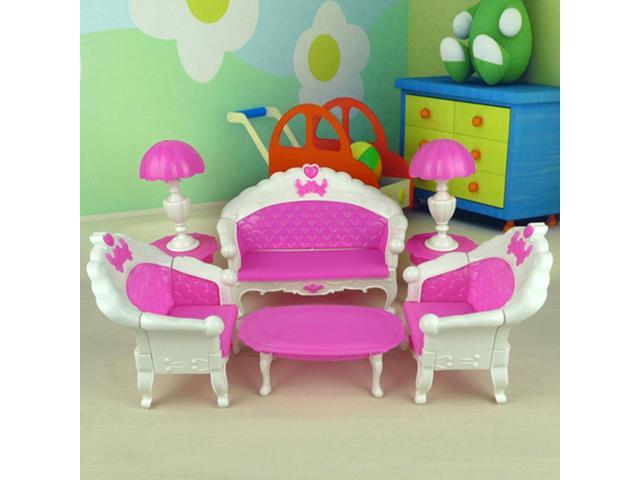 7pcs Toys Barbie Doll Sofa Chair Couch Desk Lamp Furniture Set Disembled Newegg