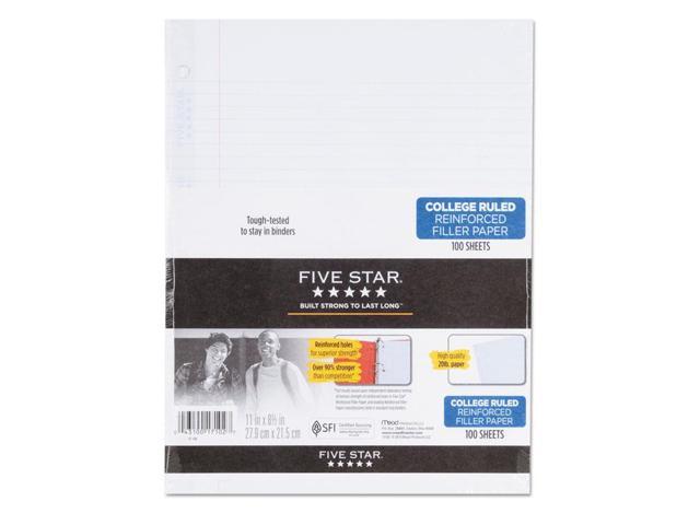 Photo 1 of Five Star Reinforced Filler Paper, 20Lb, College Rule, 11 X 8 1/2, White, 100 Sheets