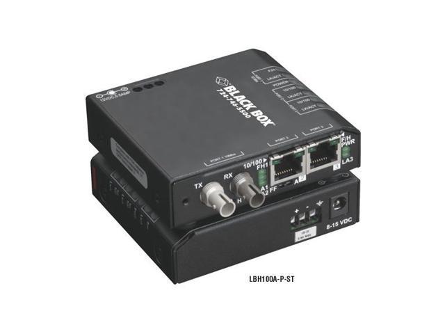 Black Box LBH100A-P-ST Black Box Extreme Media Converter Switch - 2 x RJ-45 , 1 x ST Duplex - 10/100Base-TX, 100Base-X - External, Rack-mountable