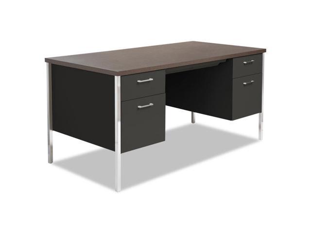 Alera ALESD6030BM Double Pedestal Steel Desk, Metal Desk, 60W X 30D X 29-1/2H, Walnut/Black