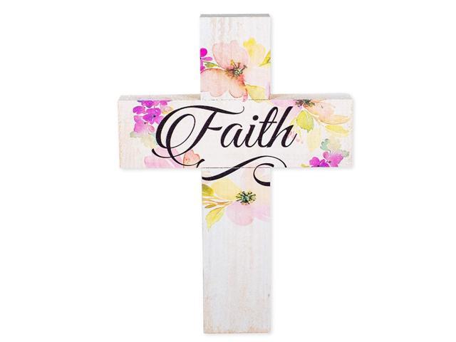 P Graham Dunn Faith Floral Whitewashed 7 X 5 Wood Wall Art Cross Plaque Newegg Com
