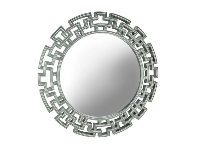 Silver Metal Greek Key Frame Round Wall Mirror Large Newegg Com