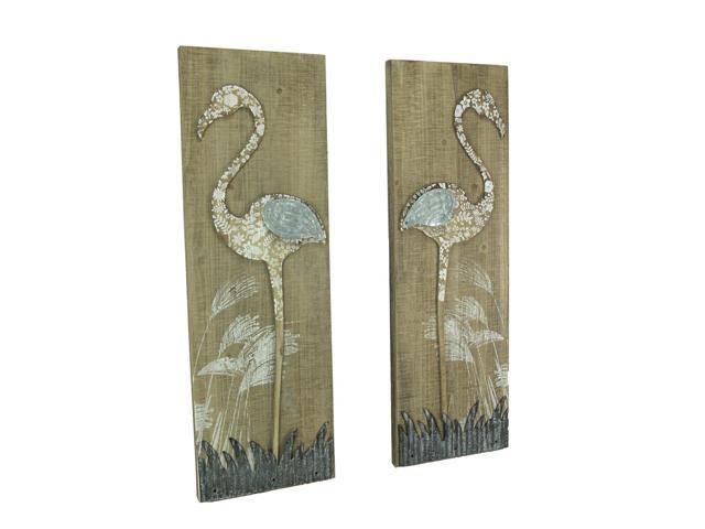 Rustic Fl Flamingo 2 Piece Wood And Metal Wall Decor Set Newegg Com