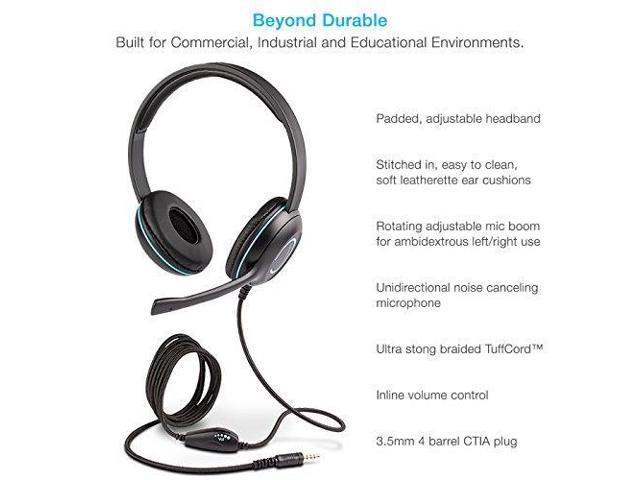 Tablets Classroom or Home Cyber Acoustics 3.5mm Stereo Headset with Headphones and Noise Cancelling Microphone for PCs and Cell Phones in The Office AC-5002 