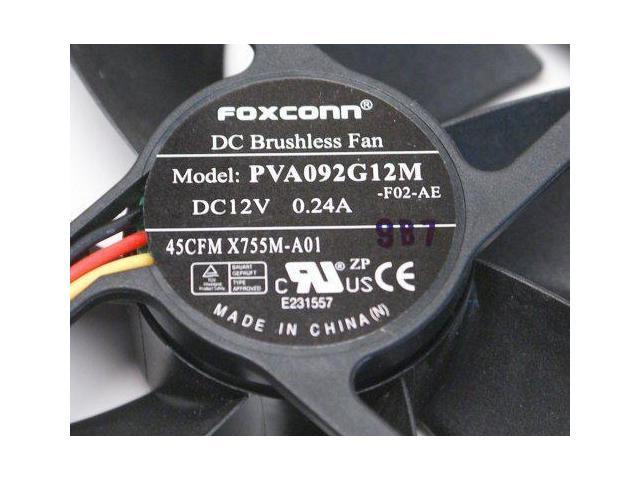 Foxconn PVA092G12M DC12 Volt 0.24 Amp, Rear Case Brushless Cooling