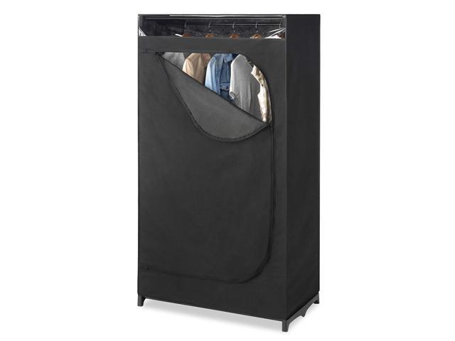 Whitmor Portable Wardrobe Clothes Closet Storage Organizer With Whitmor Portable Wardrobe Clothes Closet Storage Organizer With Hanging Rack Black Color No Tool Assembly See Through Window Washable Fabric Cover