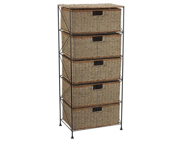Household Essentials 5 Drawer Storage Unit Seagrass Rattan 41 25