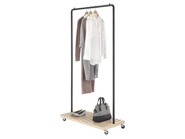 Whitmor Slat Wood Garment Rack Freestanding Rolling Clothing