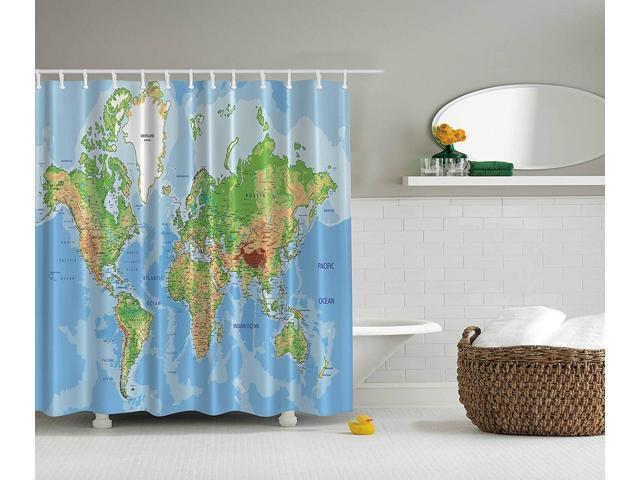 Ambesonne World Map Print Educational Geographical Earth In My Bathroom Direction Ability Ocean Journeys Voyager Novelty Home Decor Fabric Shower