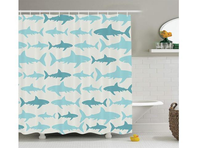 Ambesonne Fish Shower Curtain Blue Decor Sharks Pattern Sea