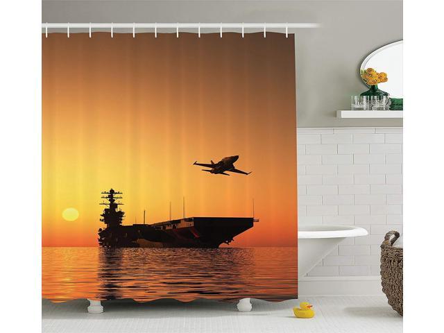 Ambesonne War Home Decor Shower Curtain Military Aircraft Jet And