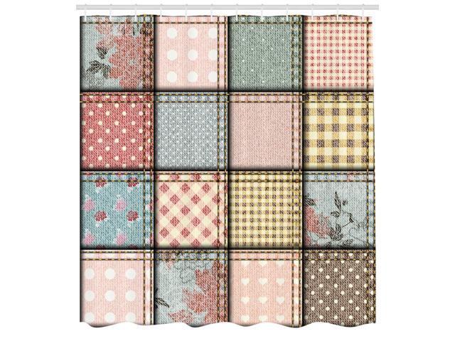 Ambesonne Shabby Chic Decor Shower Curtain Patchwork Denim Seem