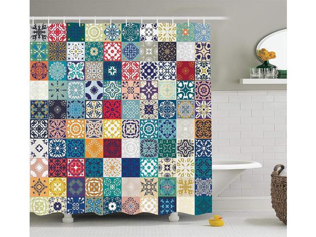 Ambesonne Moroccan Decor Shower Curtain Set Mega Patchwork Pattern With Diffe Colorful Arabic Figures Original Tunisian Artful Theme Bathroom