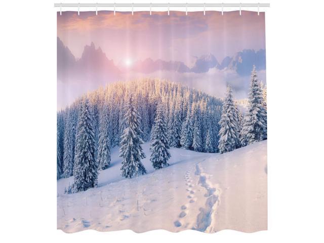 Ambesonne Mountain Shower Curtain Idyllic Winter Morning In