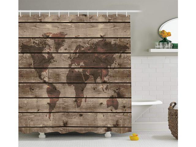 Rustic World Map Decor Shower Curtain By Ambesonne World Atlas