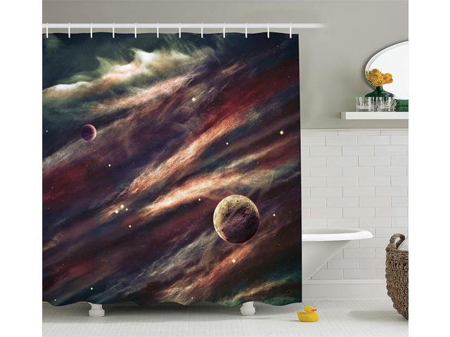 Ambesonne Outer Space Shower Curtain Planets Over Nebula Gas
