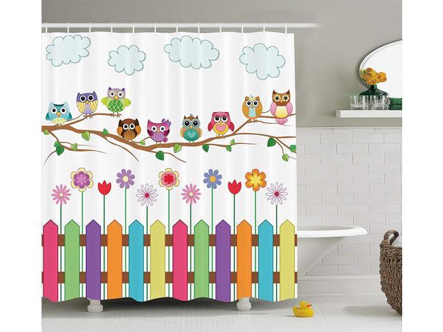 Ambesonne Owls Shower Curtain Set Home Decor Owls On A Branch