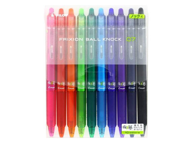 10 Color Set 0.7 mm Pilot FriXion Ball Knock Retractable Gel Ink Pen