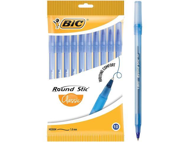 12 BIC Round Stic Xtra Life Ballpoint Pen Medium Point BLUE Free Shipping 