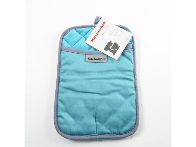 Kitchenaid Cotton Pot Holder Microfiber Lined Printed Grid Silicone Grips Aqua Newegg Com