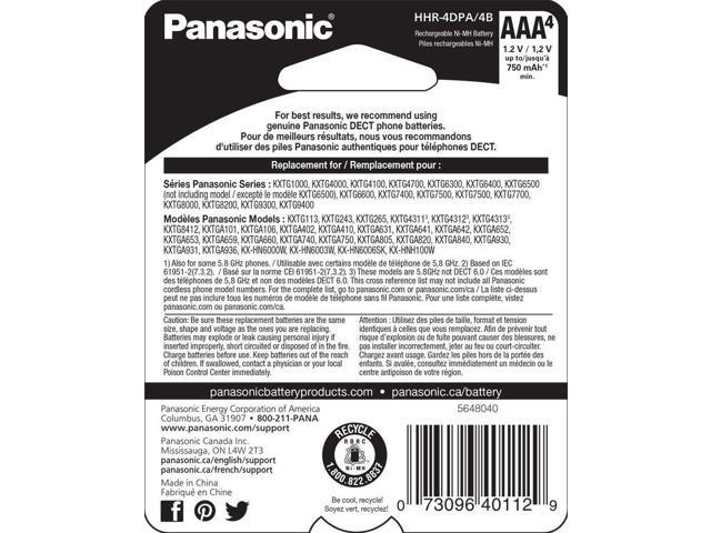 Panasonic Genuine HHR-4DPA//4B AAA NiMH Rechargeable Batteries for DECT Cordless Phones 4 Pack
