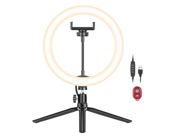 3 Lighting Modes and 10 Brightness Levels of Dimmable Tabletop LED Ring Light for YouTube Video/Live Streaming/Selfie/Vlog/Photography/Makeup 10 Inch Ring Light with Stand & Phone Holder