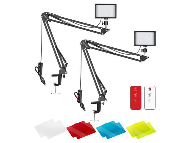 Dimmable 5600K USB 66 LED Light Neewer 2 Packs Upgraded LED Video Light with 433HZ Remote Control Kit Ball Head/Color Filter Included Desktop Clamp Suspension Scissor Arm Stand for Live Streaming 