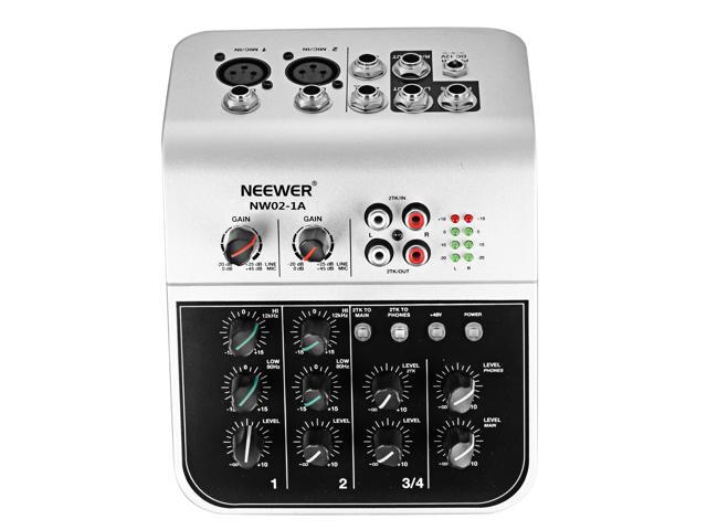 Neewer Mixing Console Compact Audio Sound 4-Channel Mixer for Condenser Microphone, with 48V Phantom Power 2 Band EQ 2-way Stereo Line Input RCA Input/Output 4 Band LED Level Indicator (NW02-1A)