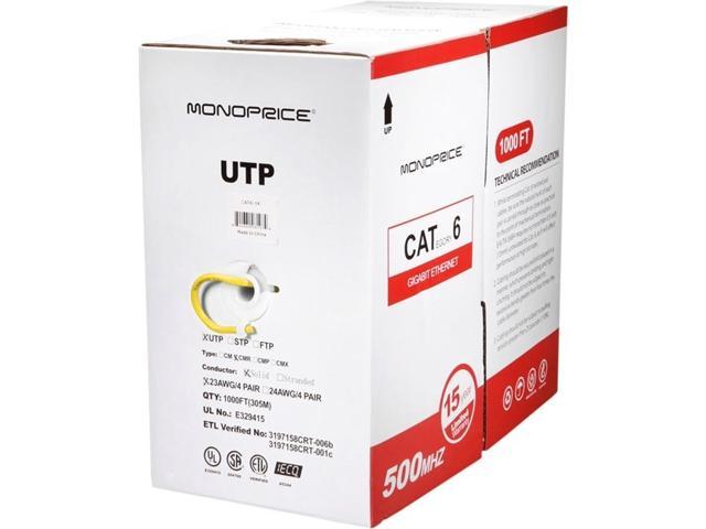CMR Monoprice 1000FT 24AWG Cat5e 350MHz UTP Solid Riser Rated Bulk Ethernet Bare Copper Cable Black