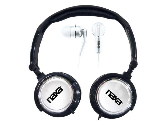 Naxa 2 in 1 Combo Super Bass Stereo Headphones and Earphones Silver