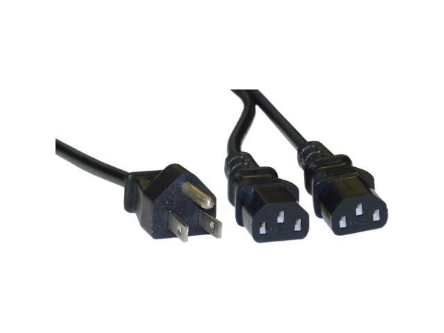 Cable Wholesale Computer / Monitor Power Y Cord, NEMA 5-15P to Dual C13, 10 Amp, UL / CSA rated, 6 foot - Black