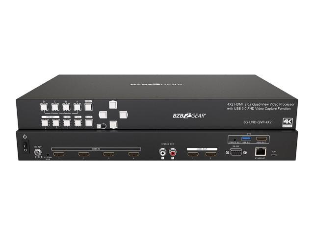 BZBGEAR 4x2 4K UHD Seamless Switcher, Scaler MultiViewer with Audio De-embedder and Built in USB Capture Card