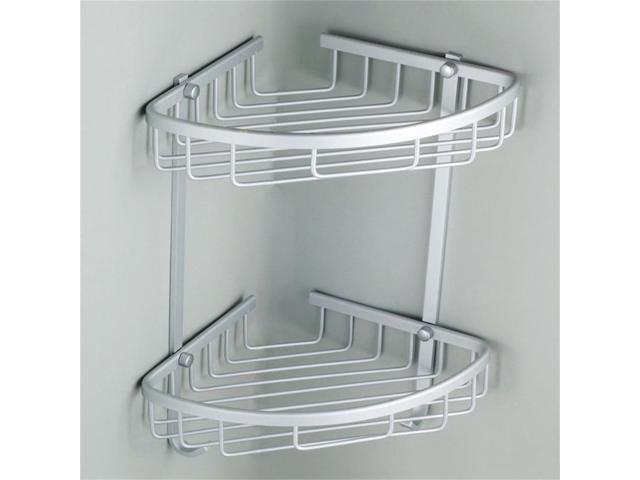 Double Tiers Shower Basket Bathroom Corner Shelf Aluminum Storage