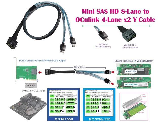 8i to Oculink Oulink SFF-8611 SFF-8611 4i 2-Port Y Cable 