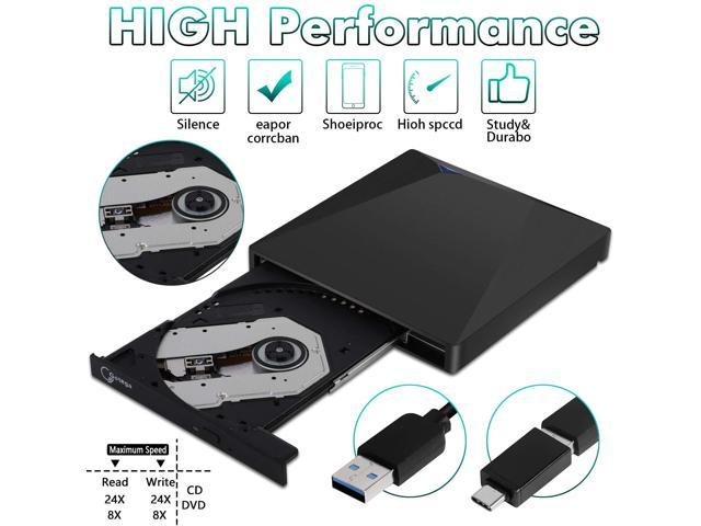 Gotega External DVD Drive 3.0 Type C Storage Case External CD DVD Drive for Laptop DVD/CD ROM +/-RW Drive Rewriter for Windows, Mac, Linux Laptop Desktop, MacBook -