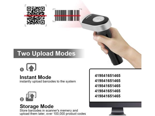 Bluetooth Barcode Scanner REEXBON Handeld 2.4GHz Wireless Bar Code Scanners with Charging Cradle USB Automatic Accurate Scan Barcode QR 2D Code Reader 