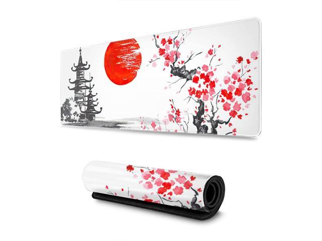Black and White Mouse Pad Cherry Blossom Gaming Mouse Pad XL Long Mouse Pad Large XXL Mousepad Extended Stitched Edges Non-Slip Rubber Base Mice Pad 31.5 x 11.8 inch Office Desk Pad 