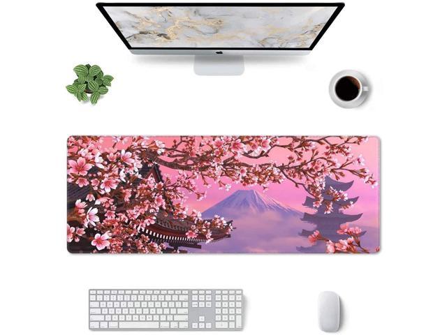 XXL Sakura Desk Mouse Pad Large Cute Gaming Keyboard Mat Anime Extended Mousepad for Office Company 31.5 X 11.8 Inch, Pink