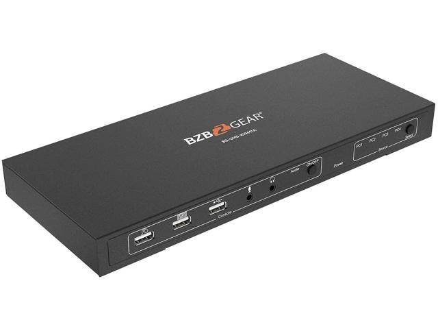 BZBGEAR BG-UHD-KVM41A 4x1 KVM Switch with USB2.0 Ports for Peripherals and 3.5mm Jacks for Audio Support