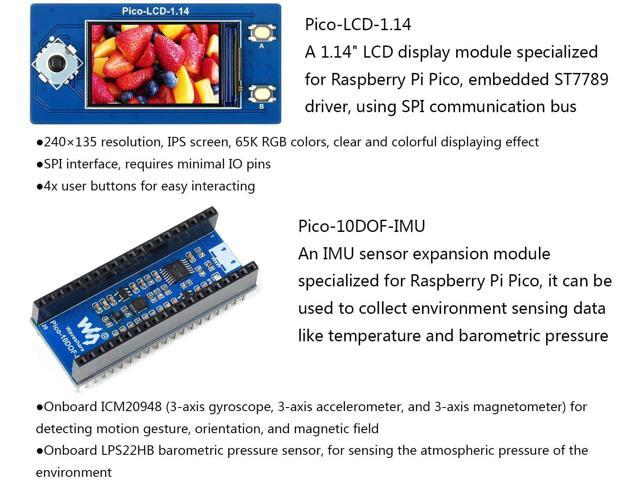 IBest for Raspberry Pi Pico Evaluation Kit B Include Raspberry Pi Pico with Pre-Soldered Header,Waveshare 1.14inch Color LCD,10DOF IMU Sensor,Dual GPIO Expander 