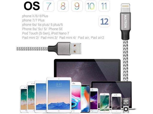 Silver 6FT Nylon Braided Charging Cable Cord USB Cable Charger Compatible Phone X 8 8 Plus 7 7Plus 6s 6sPlus 6 6Plus 5 5s 5c SE Pad Pod and More Maitron Phone Charger,3PACK