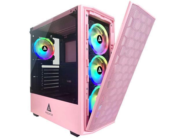 4 x RGB Fans Top USB3.0/USB2.0/Audio Ports Apevia Predator-PK Mid Tower Gaming Case with 1 x Tempered Glass Panel Pink Frame 
