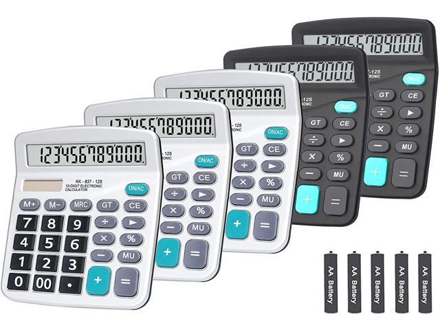 Basic Calculator,BESTWYA 12-Digit Dual Power Handheld Desktop Calculator with Large LCD Display Big Sensitive Button Black, Pack of 5 