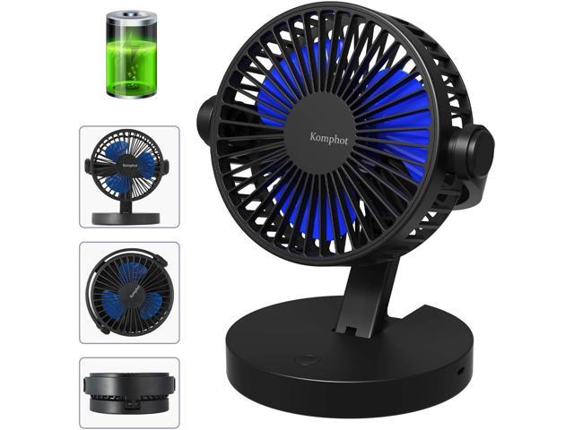 Komphot Desk Fan USB Table Fan Portable Mini Foldable Battery Operated Desktop Fan with Strong Airflow Quiet Compact Rechargeable Cooling Fan for Office Home Outdoor Travel Fishing Camping 3 Speed 