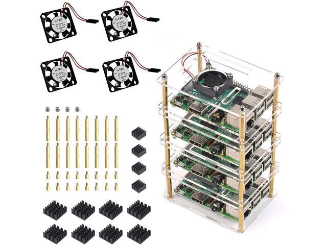 Clear Jun-Electron Acrylic Case for Raspberry Pi 4 Model B with Cooling Fan,3 Heatsinks