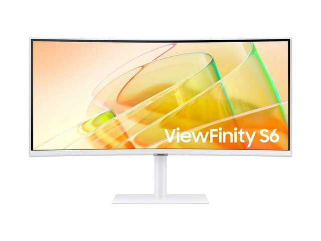 Open_Box - Samsung 34" ViewFinity S6 Curved LED VA Monitor, UWQHD 100Hz 5ms GTG, AMD FreeSync, HDR10, KVM, Speaker, GbE, USB 3.0 Hub - Warm White (LS34C650TANXGO)