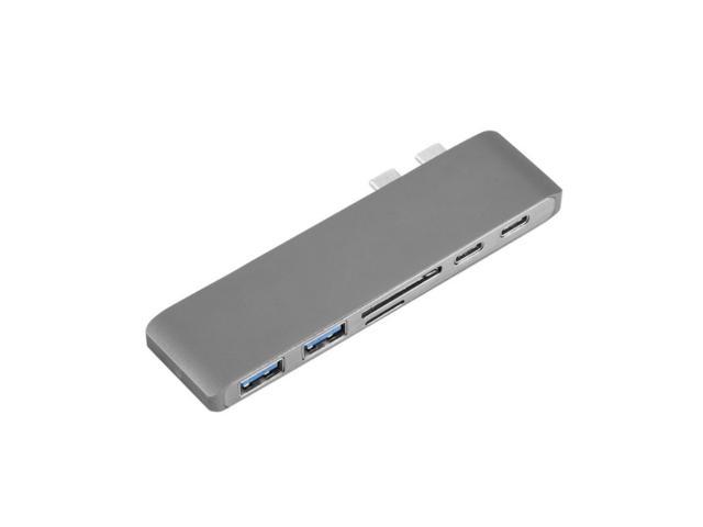 Kopplen Dual USB-C Hub 6-in-1 Adapter, Thunderbolt 3 (5K Video), USB Type-C, Card Reader, 2 USB 3.0, MacBook Pro Aluminum Grey - Online Only