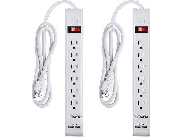 Multiple Protection Outlet Strip Wall Mountable ETL Listed 2-Pack Power Strip 4 Feet Extension Cord TiFFCOFiO Power Strip Surge Protector 1080 Joules 